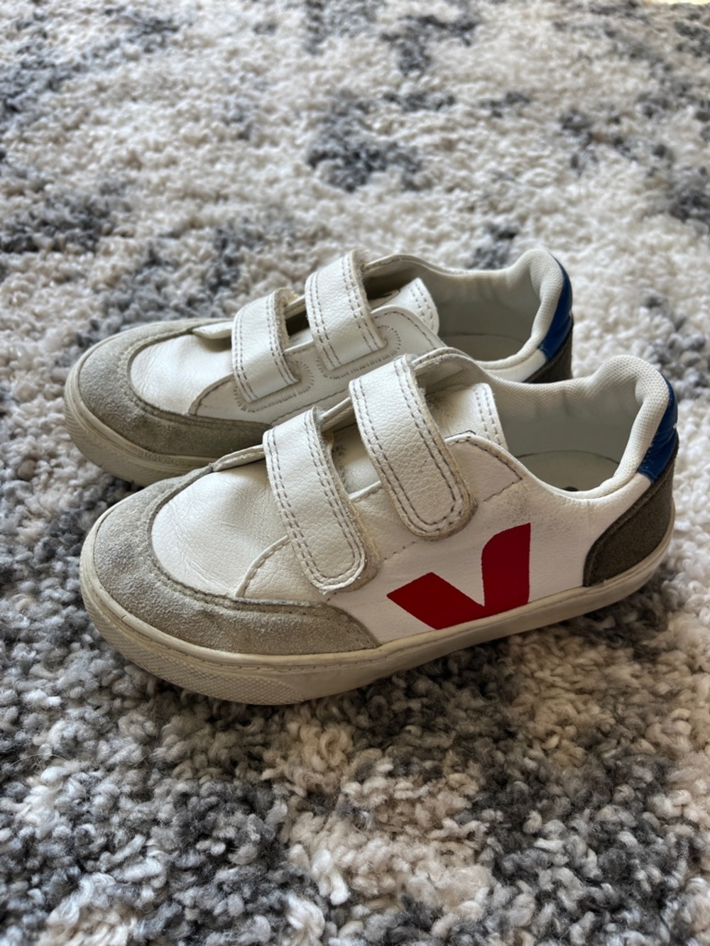 Veja Kids White Sneakers with Red V and Blue Heel